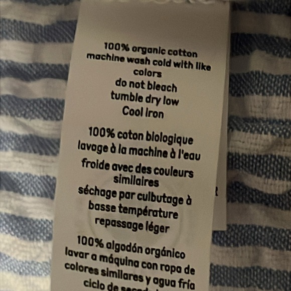 Boy’s blue and white striped button-up shirt, 100% Organic Cottton - Picture 4 of 5